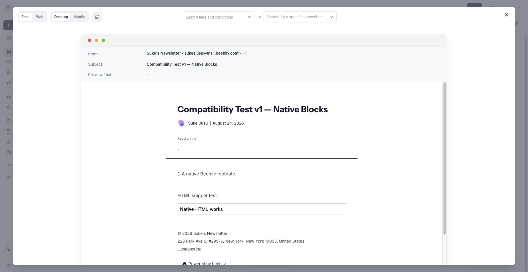 Beehiiv editor on 2026-08-24: email preview