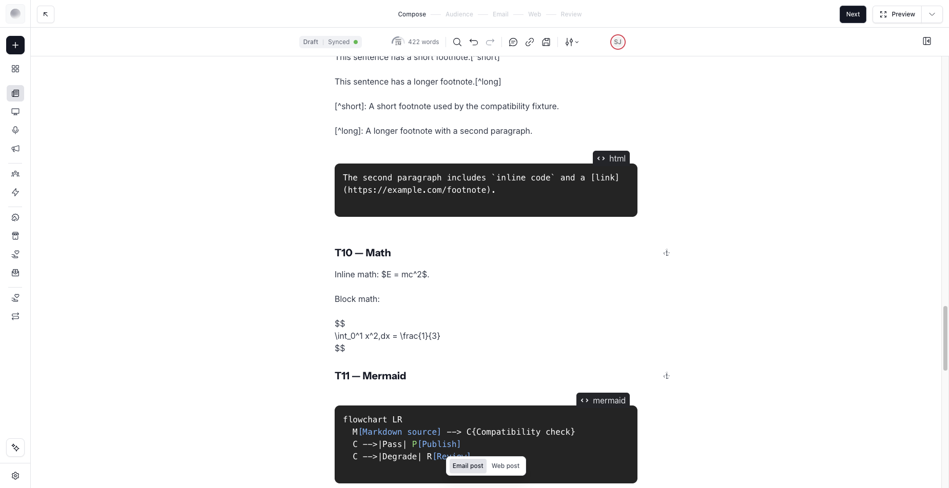 Beehiiv editor on 2026-08-24: footnotes/code