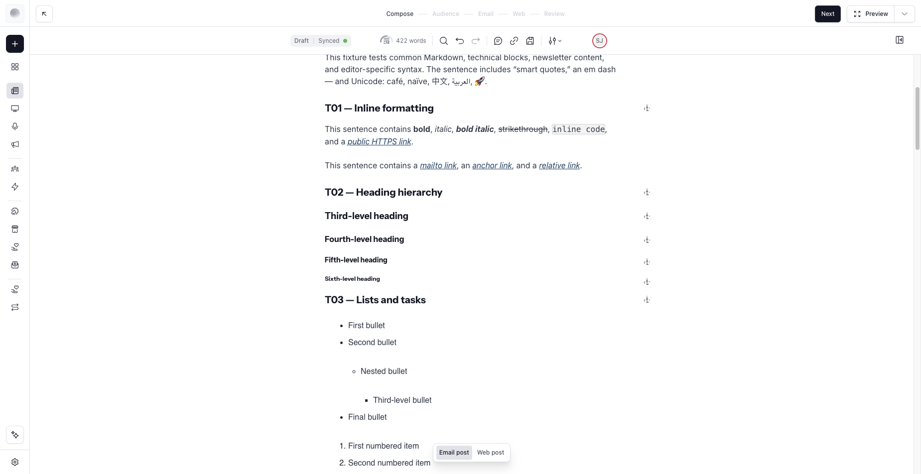Beehiiv editor on 2026-08-24: top