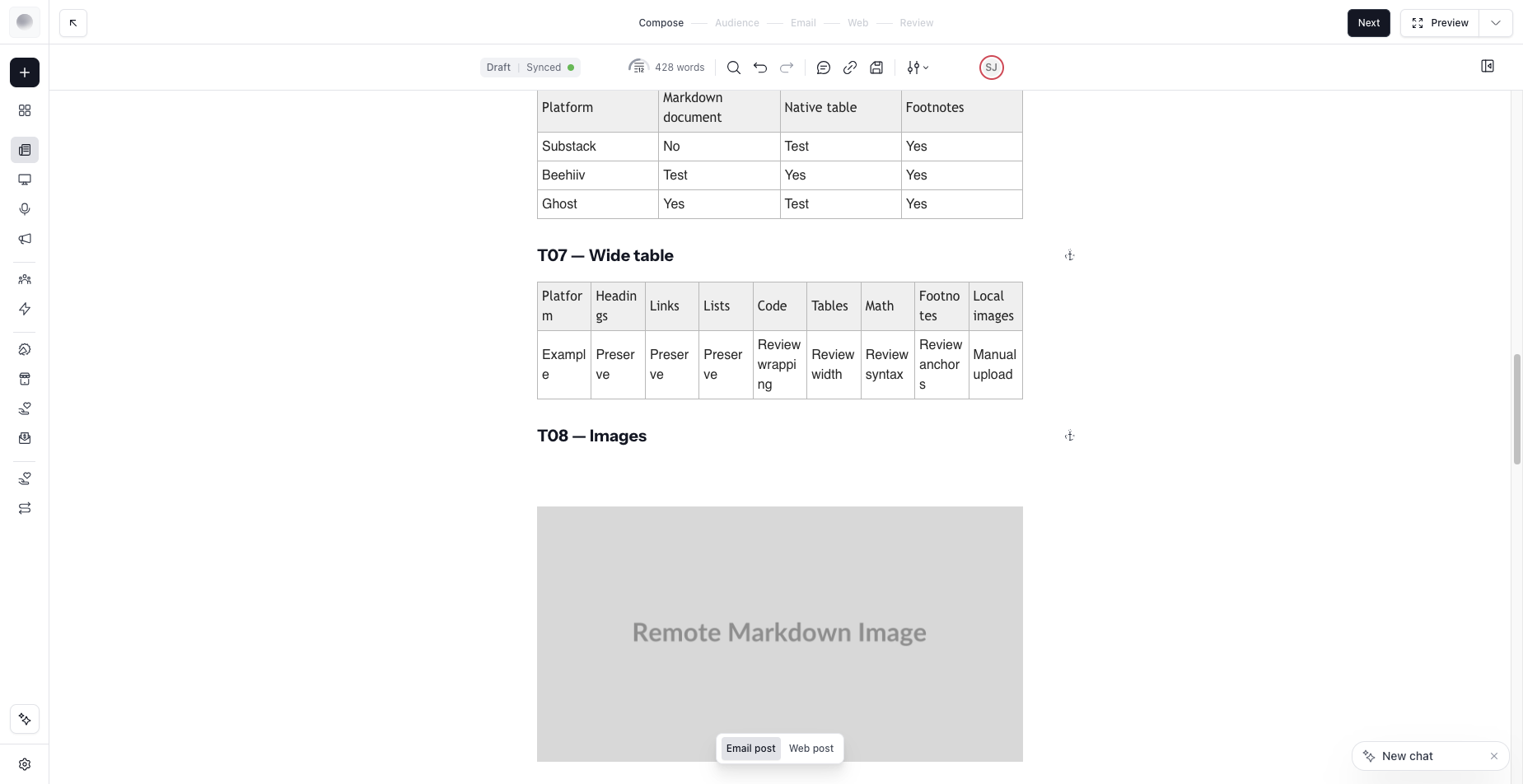 Beehiiv editor on 2026-08-24: tables