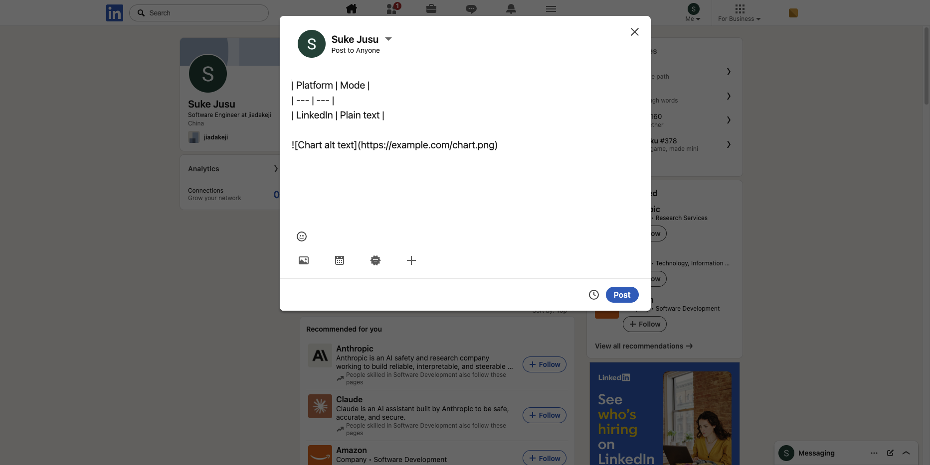 LinkedIn editor on 2026-08-24: table and image syntax
